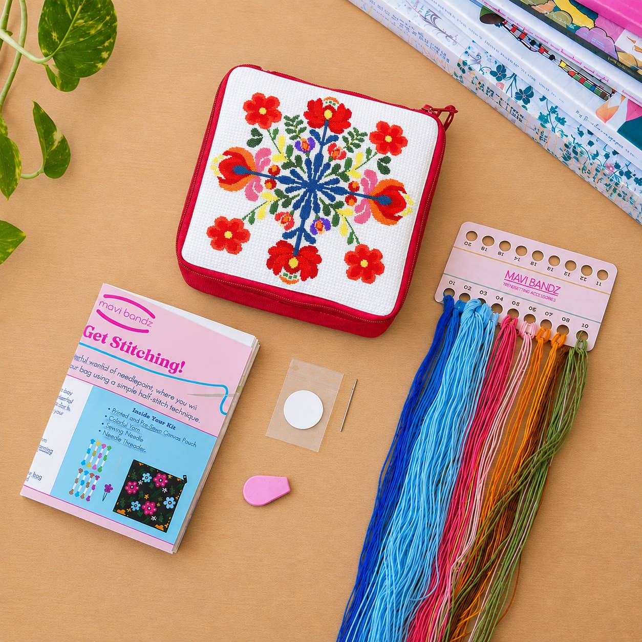 Floral Needlepoint Pouch Bag