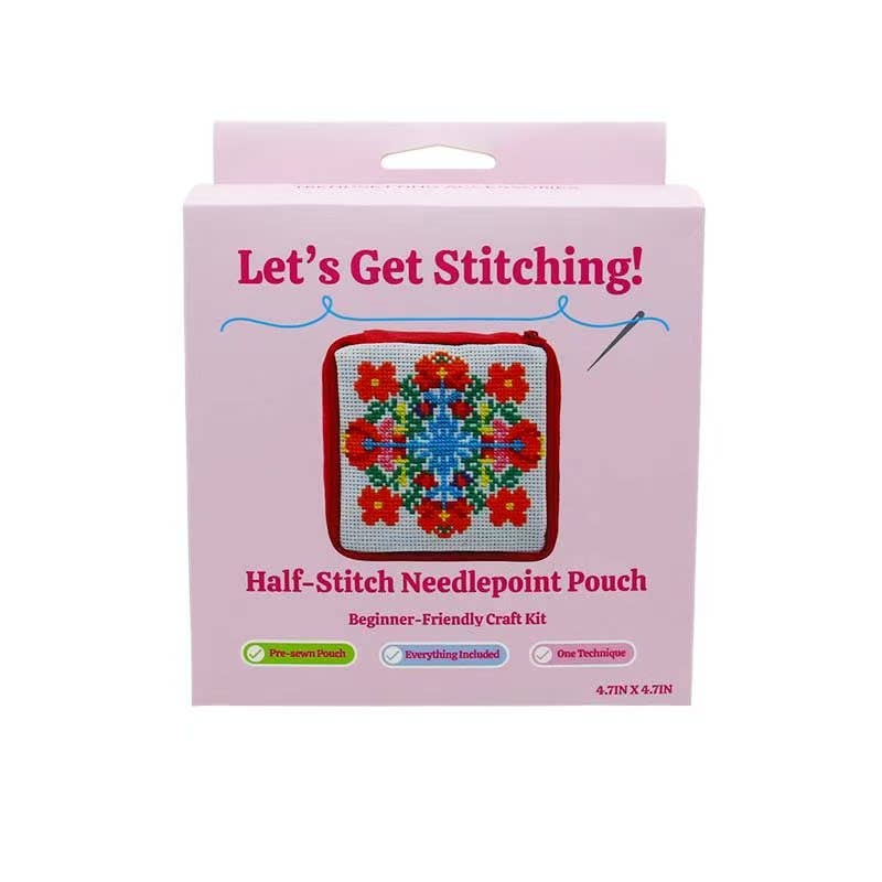 Floral Needlepoint Pouch Bag