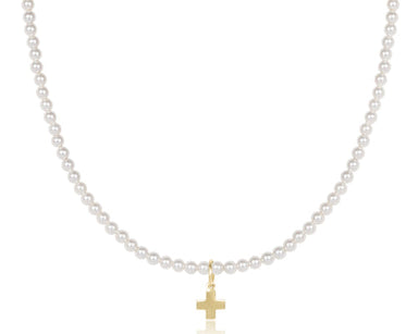 ENewton 17" Choker 3mm Pearl with gold Cross Necklace