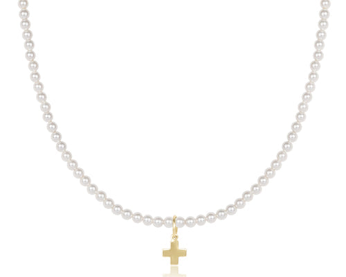 ENewton 17" Choker 3mm Pearl with gold Cross Necklace