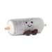 Plush toy resembling a rolling pin with a smiling face on a white background