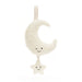Plush toy with a smiling moon and star on a white background