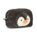 Plush penguin-shaped pouch on a white background