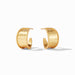 Pair of gold hoop earrings on a white background
