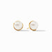 Pearl earrings with gold rims on a white background