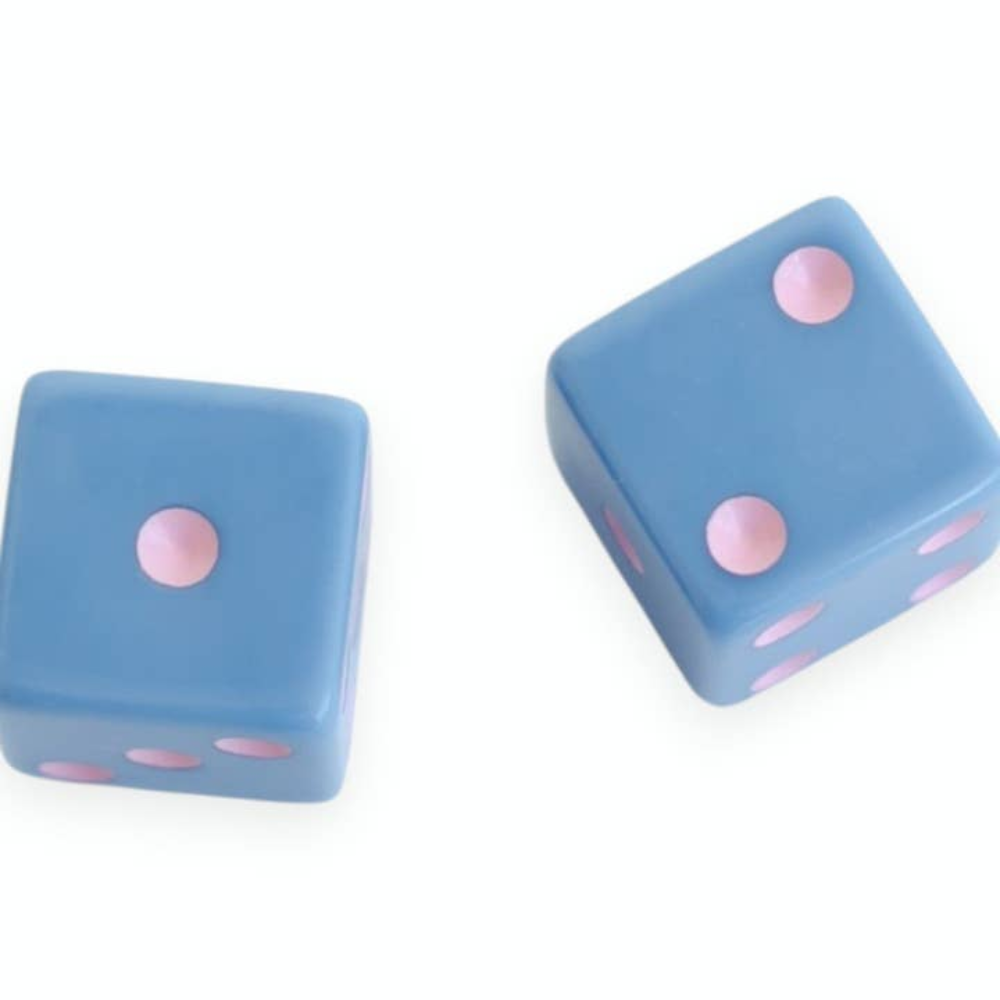 Dice Set of 2 - Blue-Grey with Light Pink