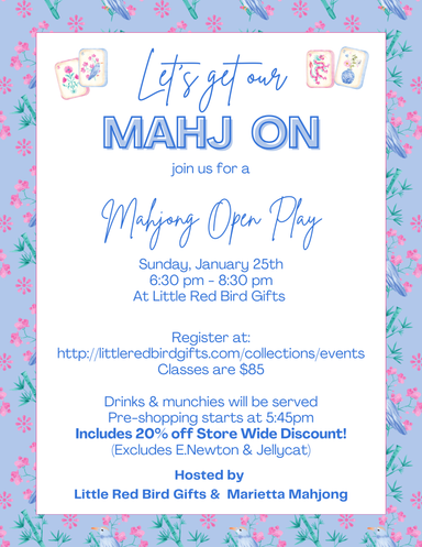 Invitation for a Mahjong open play event with floral border