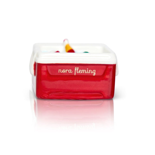 Red and white container with 'nora Fleming' branding on a white background