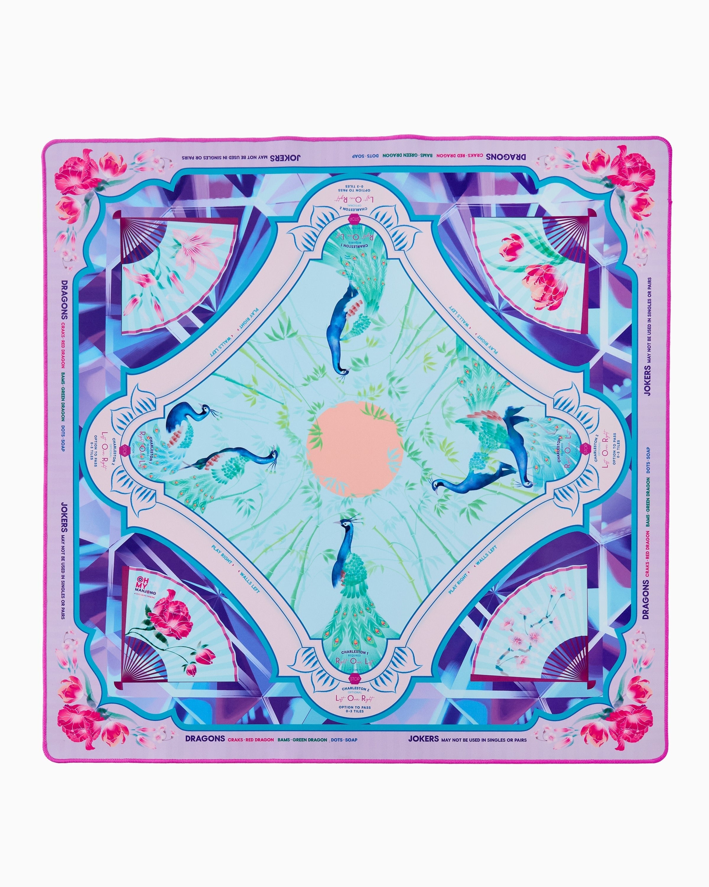 Decorative mat with artistic design and floral elements on a white background