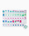 A set of colorful hand-painted Mahjong tiles arranged in a pattern, with a variety of geometric and natural designs, including birds and flowers, with a single tile slightly separated from the rest.