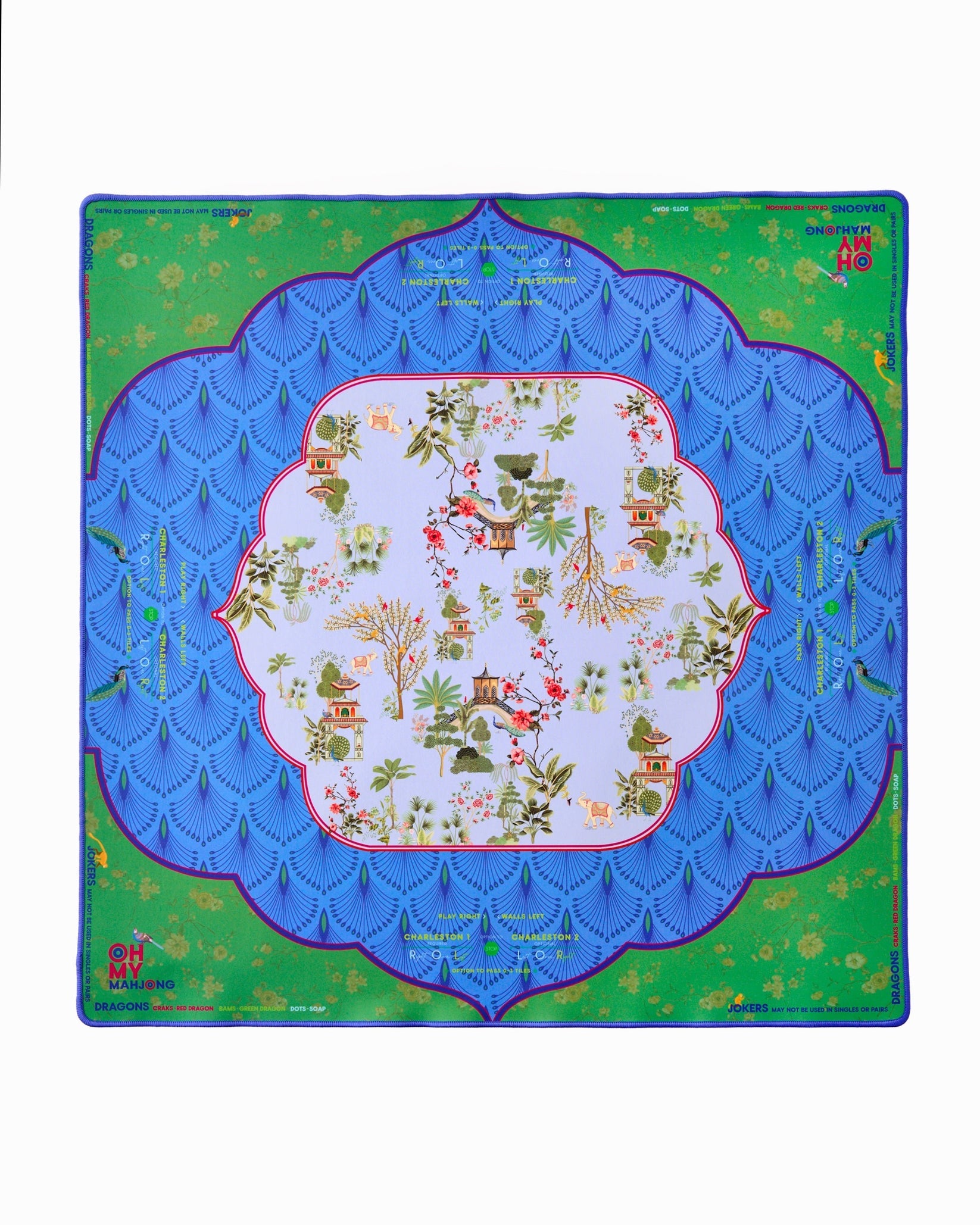 Decorative placemat with a colorful border on a white background