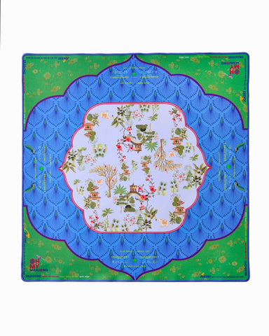 Decorative placemat with a colorful border on a white background