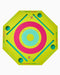 Colorful target-like board with concentric circles on a white background