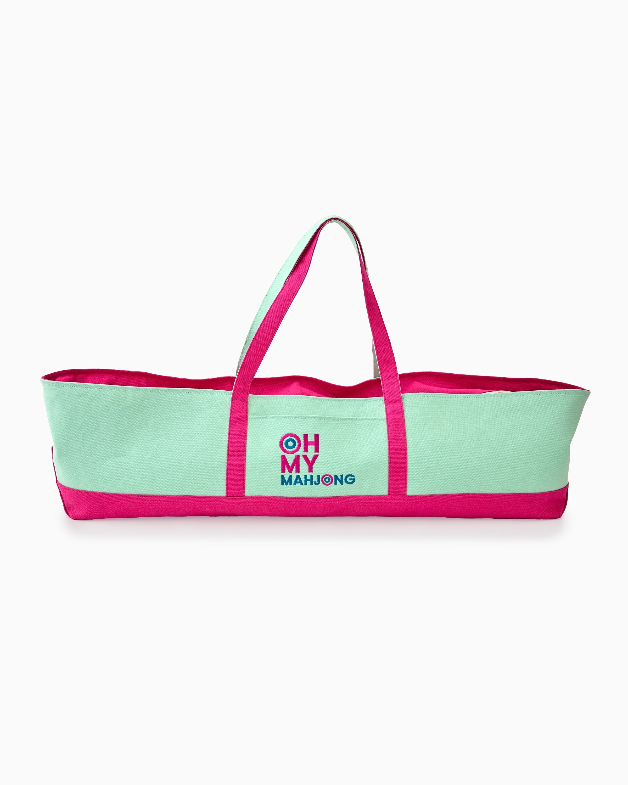Mint green and pink bag with 'Oh My Mahjong' logo on a white background