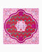 Decorative pink and red patterned mat with central design on a white background