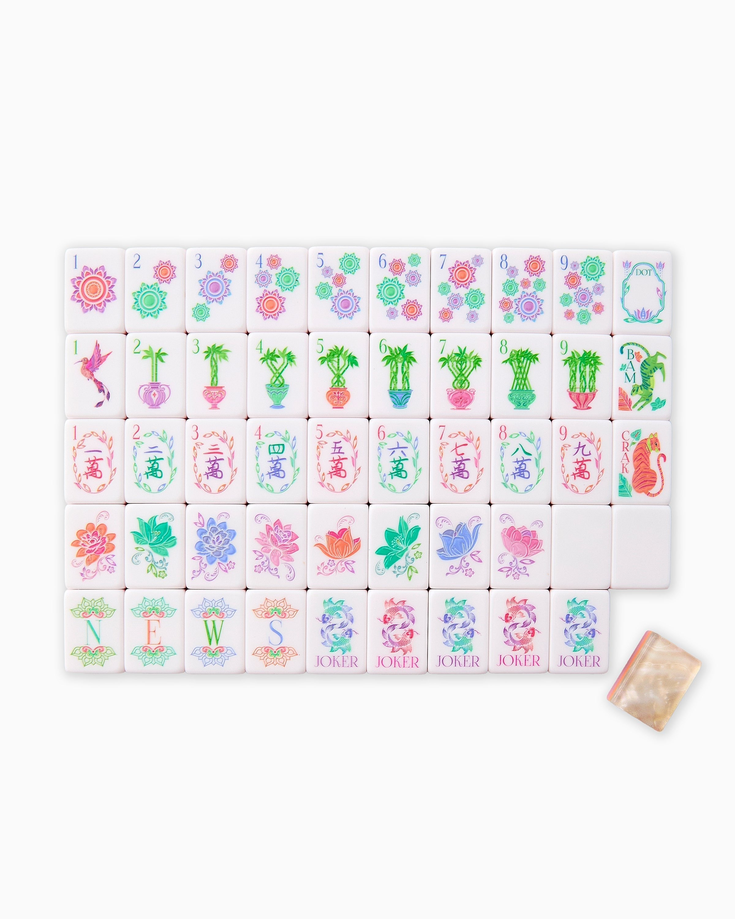 Set of colorful mahjong tiles on a white background
