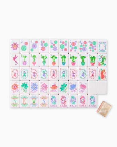 Set of colorful mahjong tiles on a white background