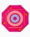 Pink target practice board with concentric circles on a white background