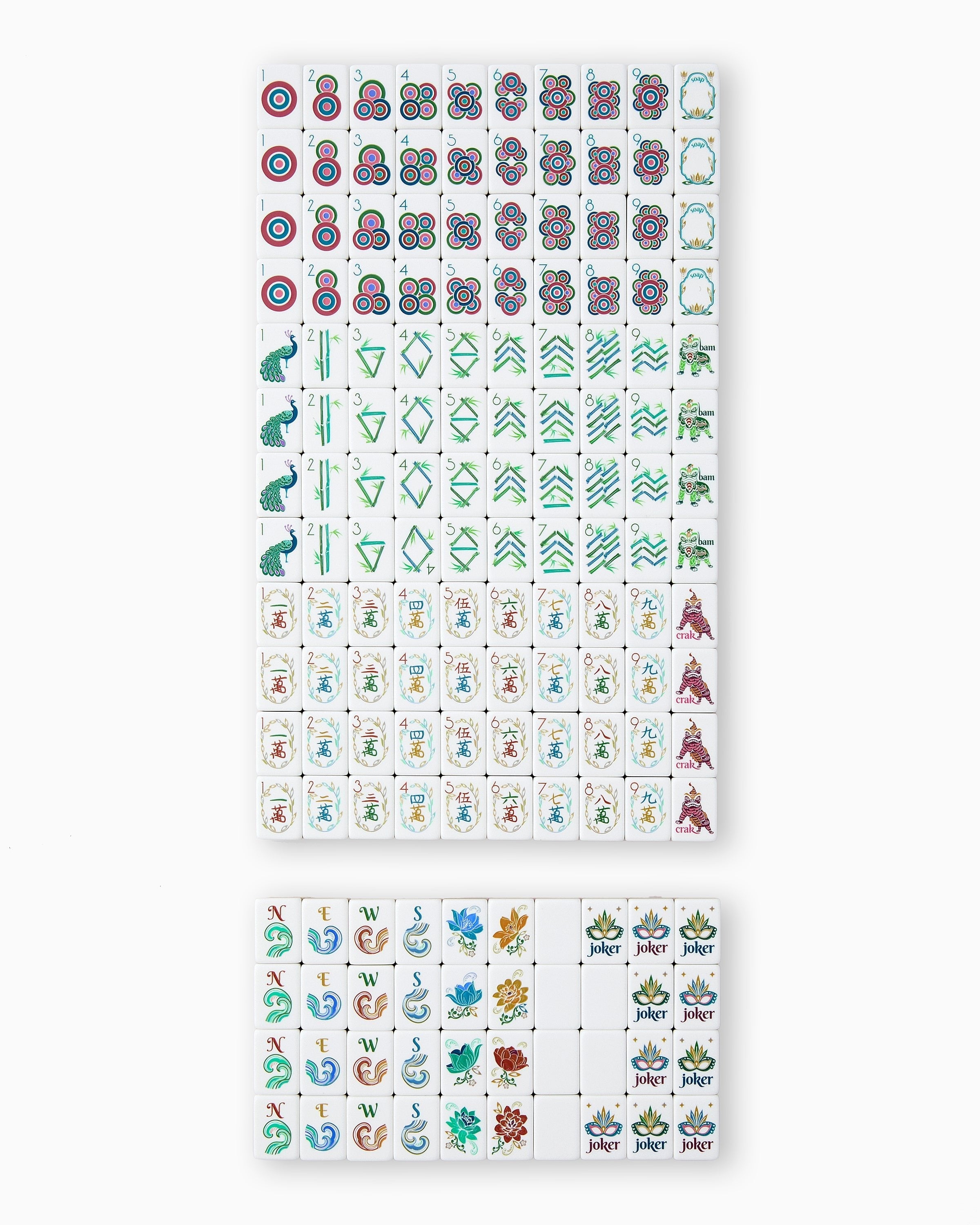 Set of colorful game tiles on a white background