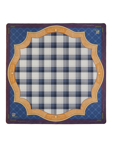 Plaid fabric with decorative border on a white background