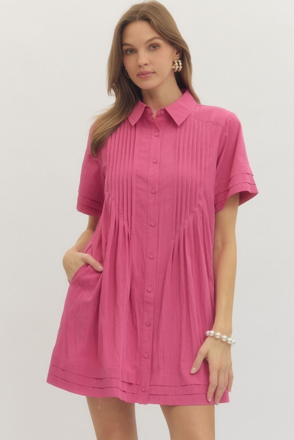 Solid Short Sleeve Mini Shirt Dress