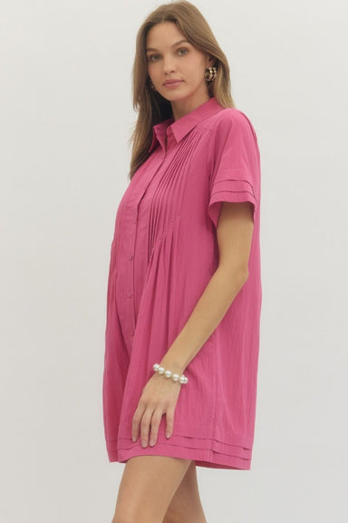 Solid Short Sleeve Mini Shirt Dress