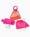 Set of pink and orange bags and sticks on a white background