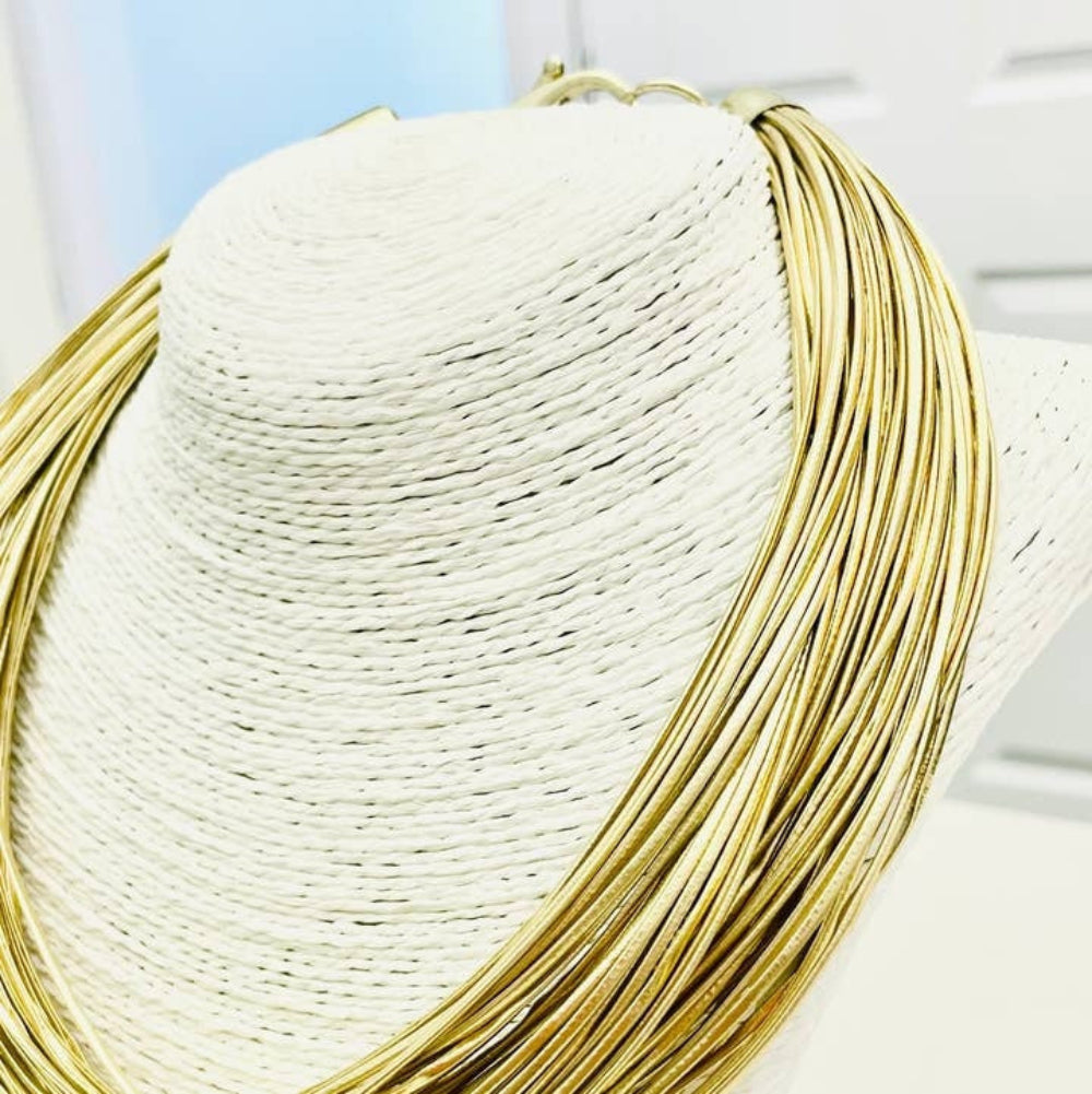 Gold Leatherette Strand Necklace