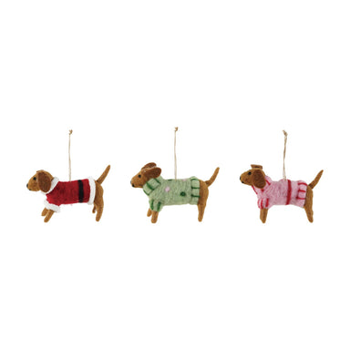 Wool Felt Dachshund in Sweater Ornament, 3 Styles