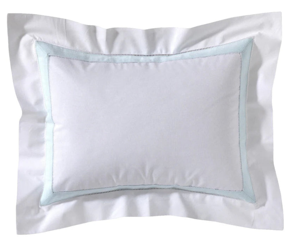 Adult Boudoir Pillow Covers Hem Stitch & Percale Trim - Aqua