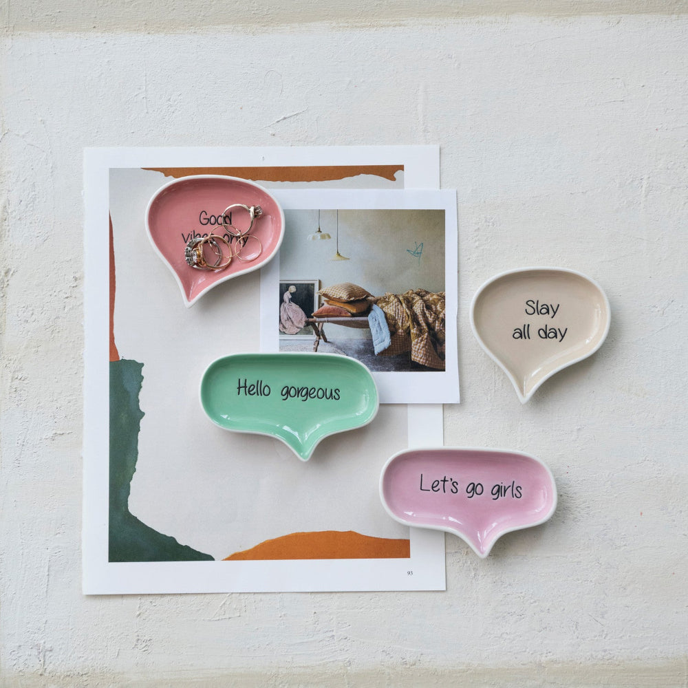 Stoneware Speech Balloon Shaped Dish with Words, 4 Styles