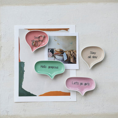 Stoneware Speech Balloon Shaped Dish with Words, 4 Styles
