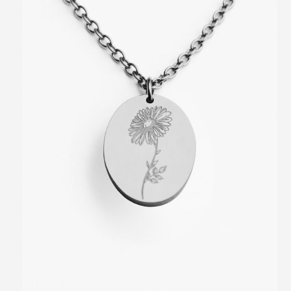 Silver Birth Flower Necklace - April Daisy