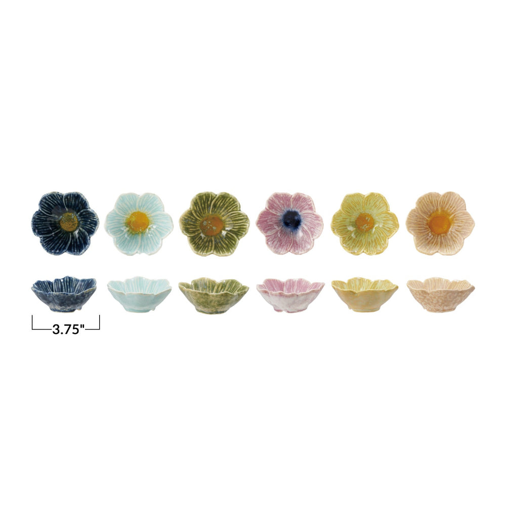 Stoneware Flower Shaped Bowl, Reactive Glaze, 6 Colors