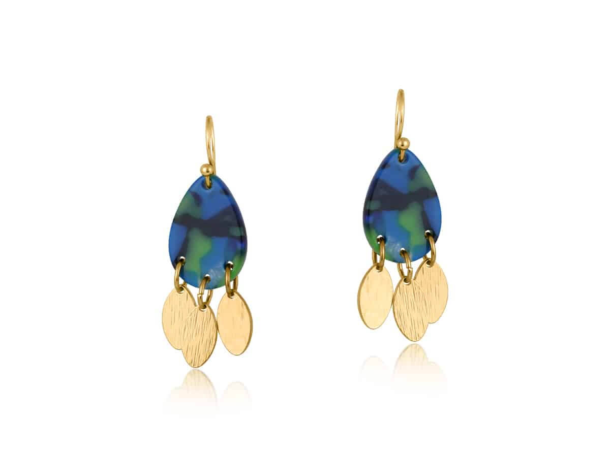 Big Metal London Camille Metal And Resin Tribal Dangle Earrings - Black/Blue/Green