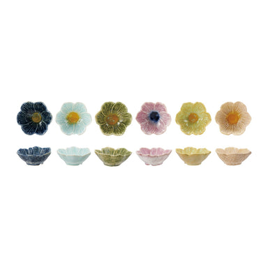 Stoneware Flower Shaped Bowl, Reactive Glaze, 6 Colors