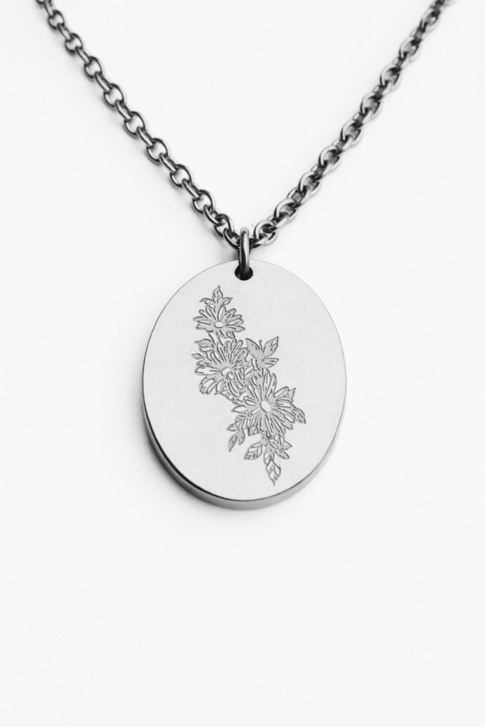 Silver Birth Flower Necklace - September Aster