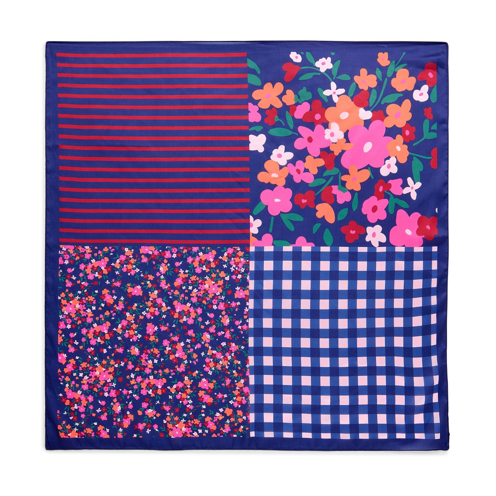 Floral Square Scarf - Navy