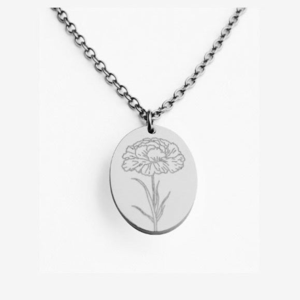 Silver Birth Flower Necklace - January Carnation