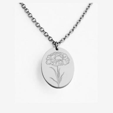 Silver Birth Flower Necklace - January Carnation