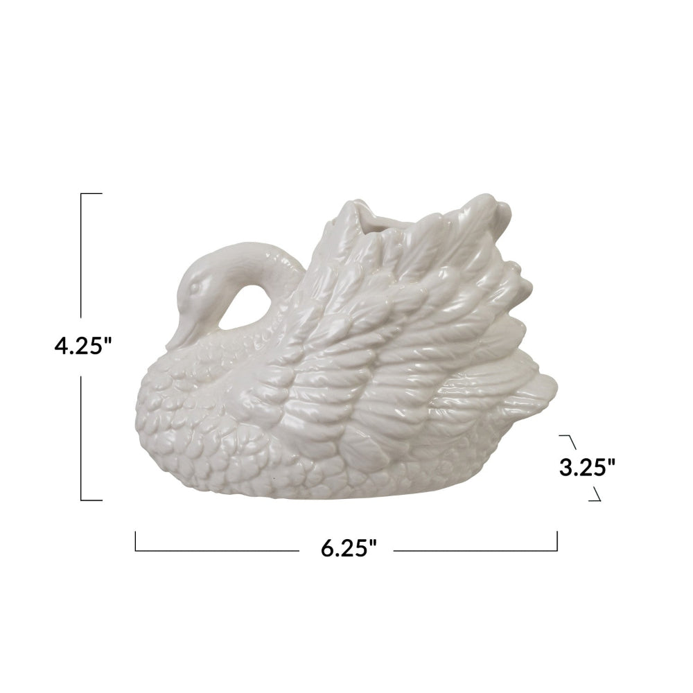 Stoneware Swan Shaped Vase, White
