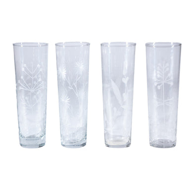 Hand-Blown Drinking Glass with Etched Botanicals, 4 Styles