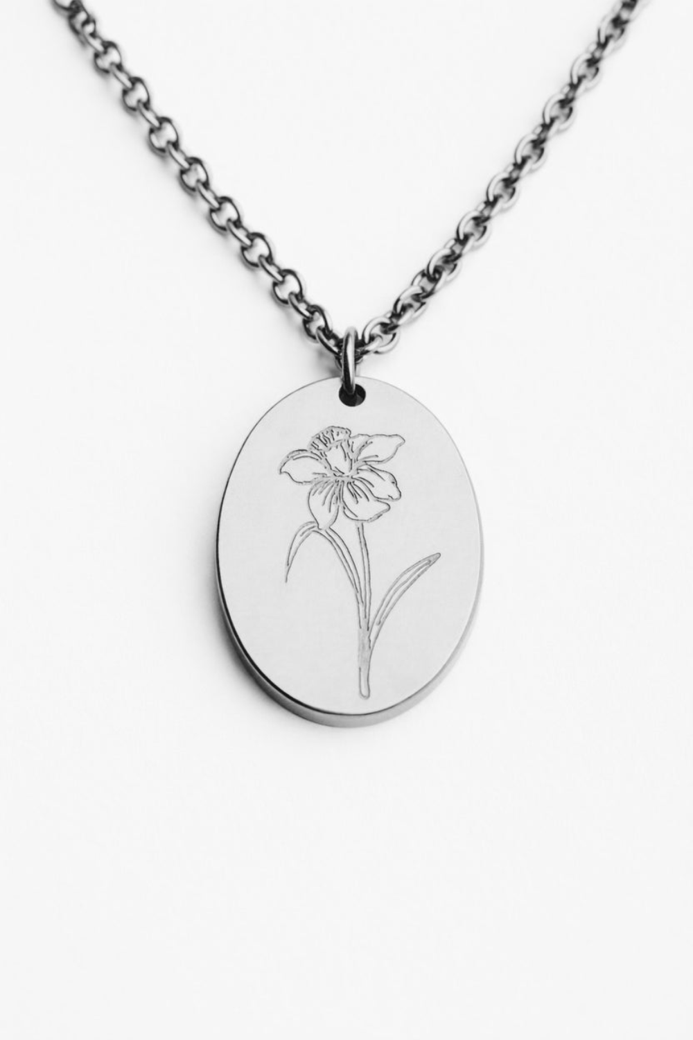 Silver Birth Flower Necklace - March Daffodil