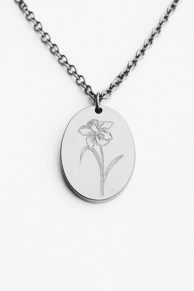 Silver Birth Flower Necklace - March Daffodil