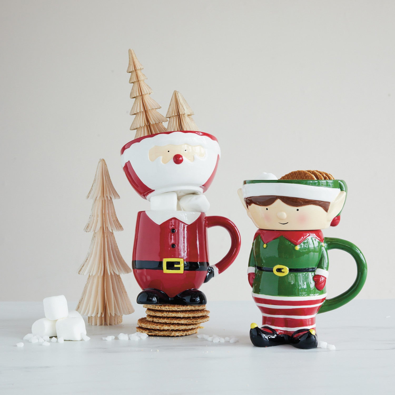 Hand-Painted Ceramic Elf Shaped Mug & Stackable Bowl, Set of 2