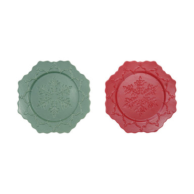 Ceramic Scalloped Octagon with Snowflake & Design, Matte Finish, 2 Colors