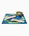Board game set with pieces and a mat on a white background