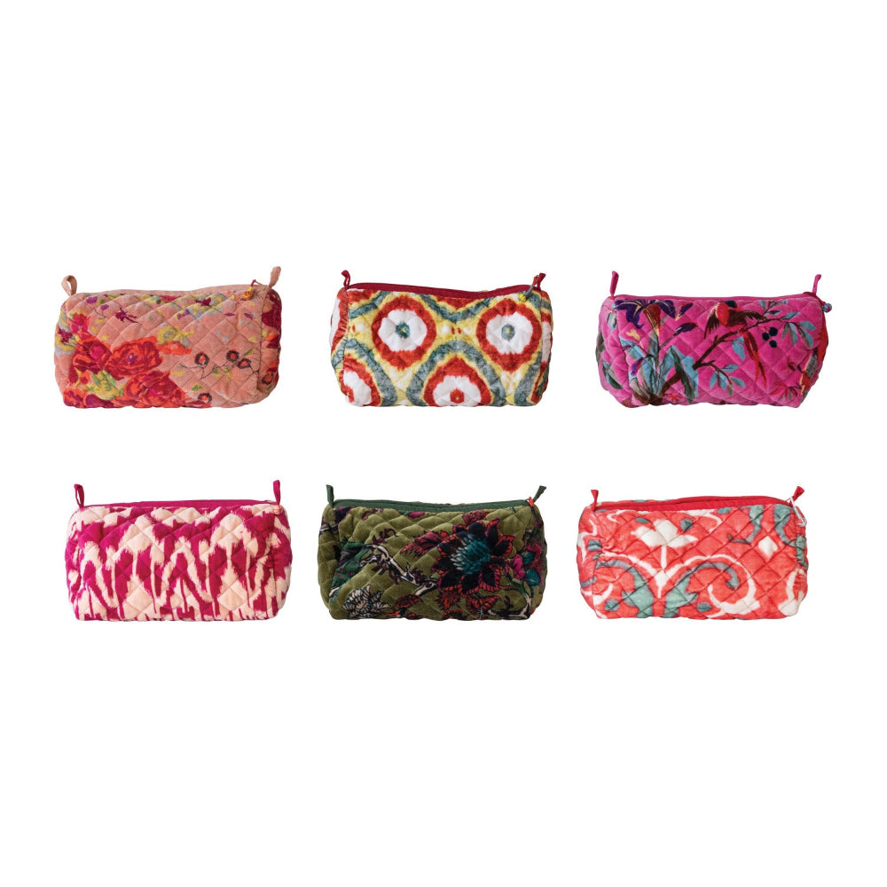 Quilted Cotton Velvet Zip Pouch - 9" x 5-1/2"