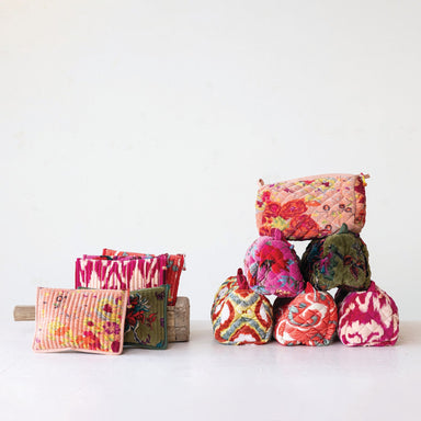 Quilted Cotton Velvet Zip Pouch - 9" x 5-1/2"