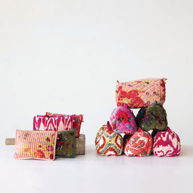 Quilted Cotton Velvet Zip Pouch - 8" x 6"